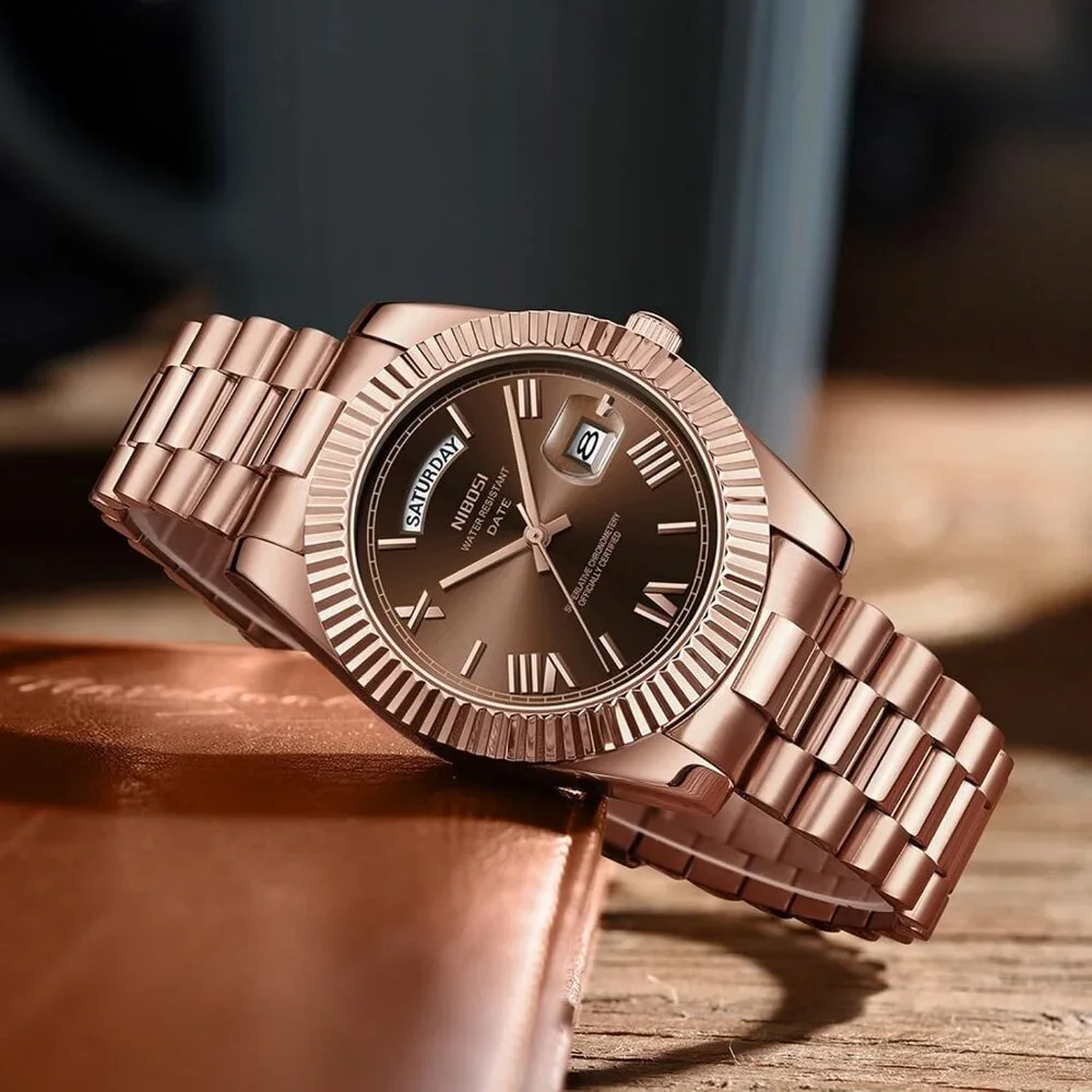 Men's Rose Brown Stainless Steel Analog Classic Design Stylish Wrist Dress Watch